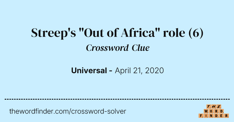 Streep's "Out of Africa" role crossword clue image