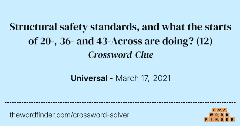 Structural safety standards, and what the starts of 20-, 36- and 43-Across are doing? crossword clue image