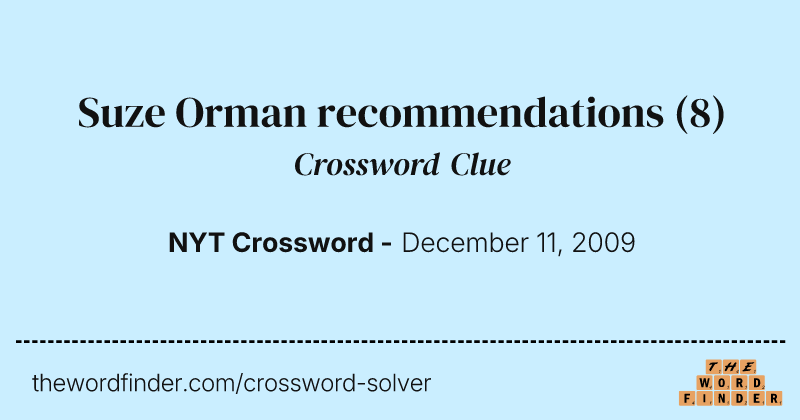 Suze Orman recommendations crossword clue image