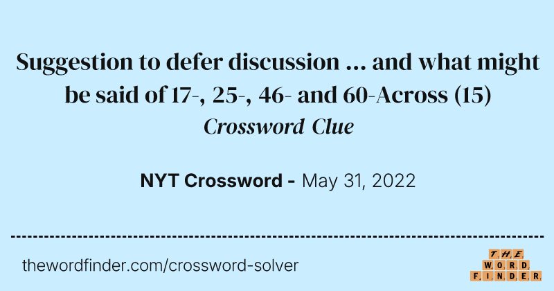 Suggestion to defer discussion ... and what might be said of 17-, 25-, 46- and 60-Across crossword clue image