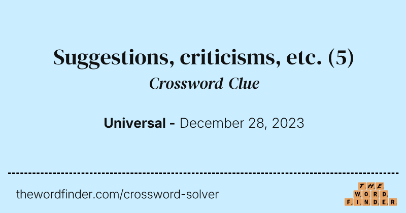 Suggestions, criticisms, etc. crossword clue image