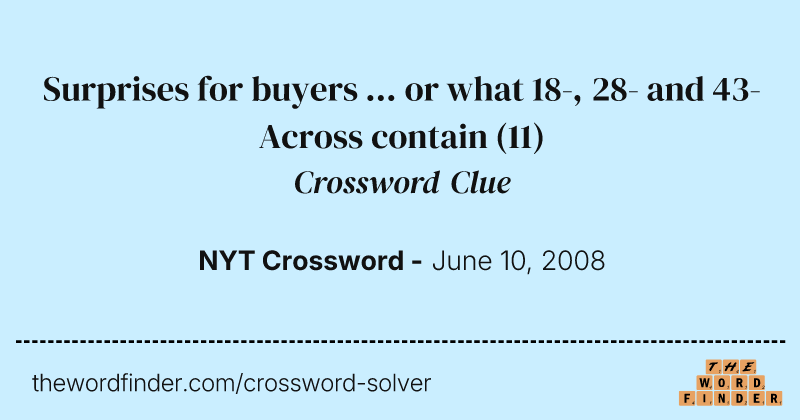 Surprises for buyers ... or what 18-, 28- and 43-Across contain crossword clue image