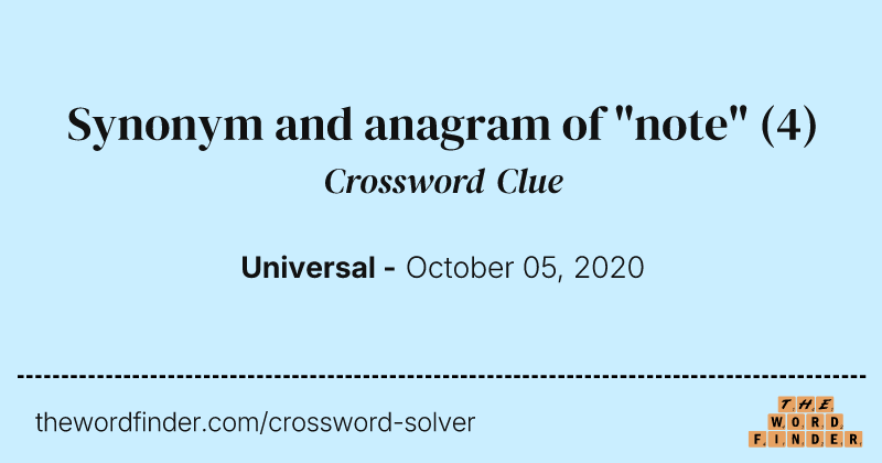 Synonym and anagram of "note" crossword clue image