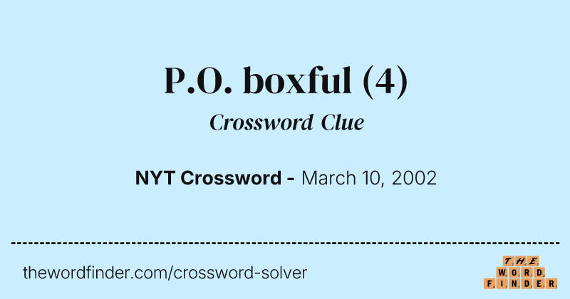 P.O. boxful crossword clue image