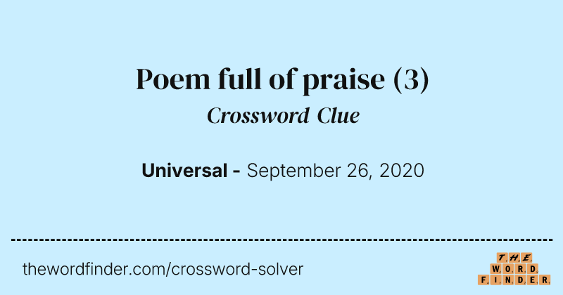 Poem full of praise crossword clue image