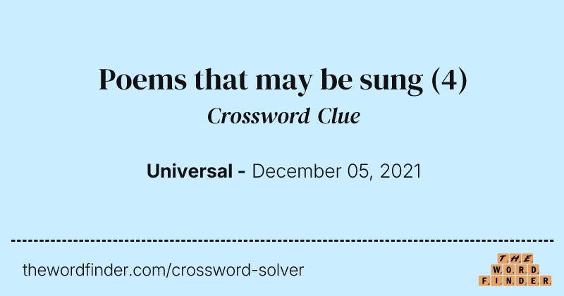 Poems that may be sung crossword clue image