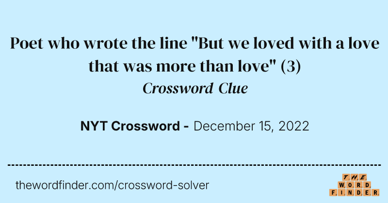 Poet who wrote the line "But we loved with a love that was more than love" crossword clue image