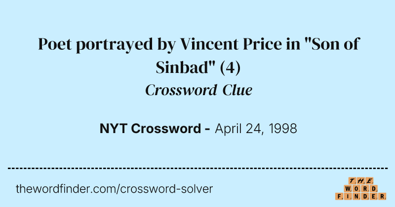 Poet portrayed by Vincent Price in "Son of Sinbad" crossword clue image