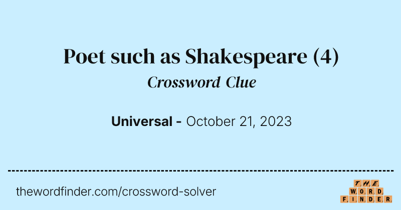 Poet such as Shakespeare crossword clue image