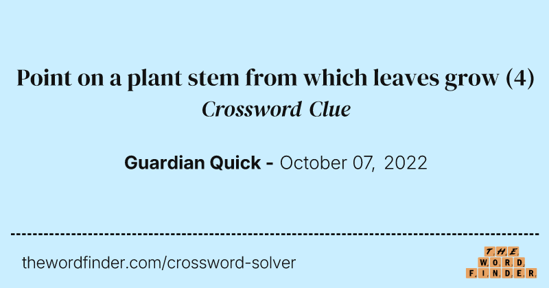 Point on a plant stem from which leaves grow crossword clue image
