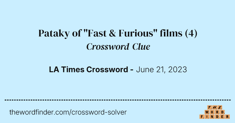 Pataky of "Fast & Furious" films crossword clue image
