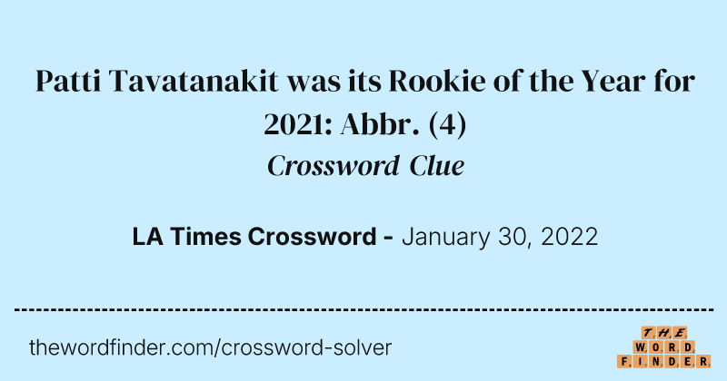 Patti Tavatanakit was its Rookie of the Year for 2021: Abbr. crossword clue image