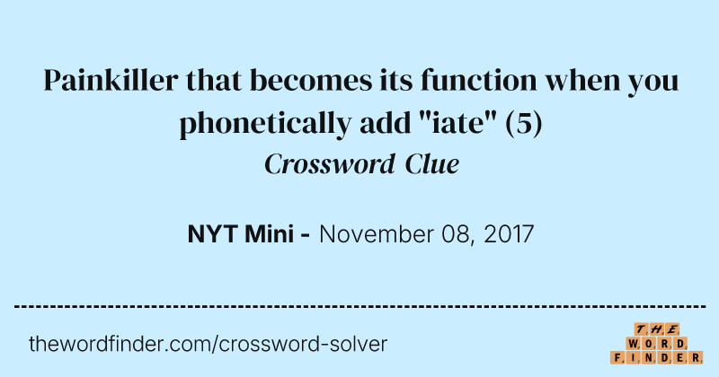 Painkiller that becomes its function when you phonetically add "iate" crossword clue image
