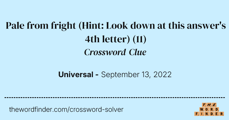 Pale from fright (Hint: Look down at this answer's 4th letter) crossword clue image
