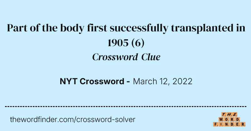 Part of the body first successfully transplanted in 1905 crossword clue image