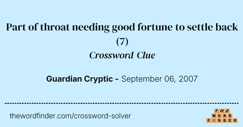 Part of throat needing good fortune to settle back crossword clue image