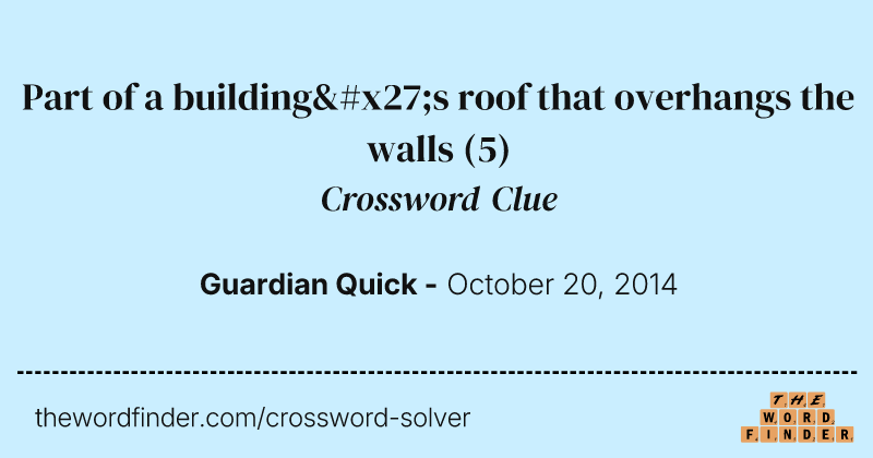 Part of a building's roof that overhangs the walls crossword clue image
