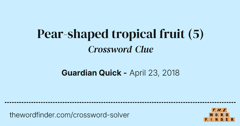 Pear-shaped tropical fruit crossword clue image