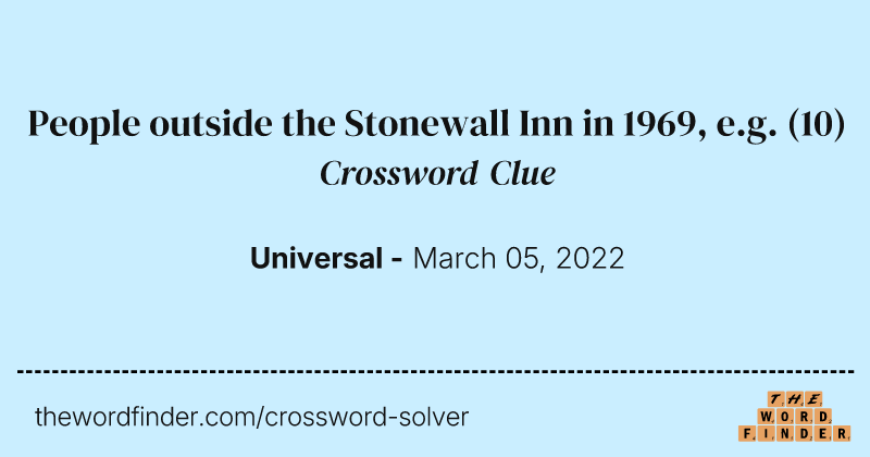 People outside the Stonewall Inn in 1969, e.g. crossword clue image