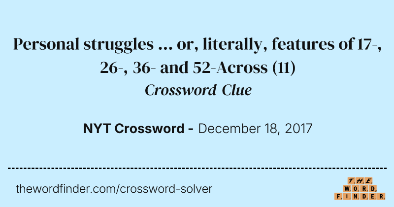 Personal struggles ... or, literally, features of 17-, 26-, 36- and 52-Across crossword clue image