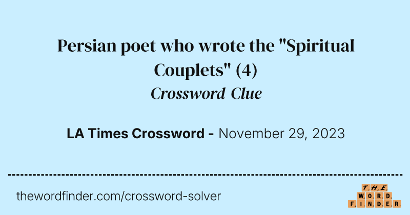 Persian poet who wrote the "Spiritual Couplets" crossword clue image