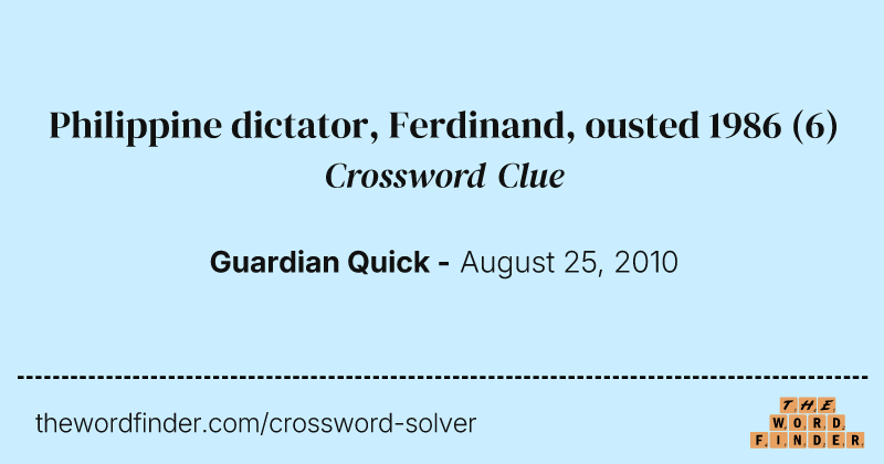 Philippine dictator, Ferdinand, ousted 1986 crossword clue image