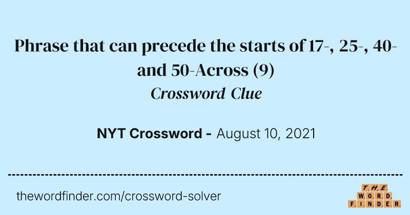 Phrase that can precede the starts of 17-, 25-, 40- and 50-Across crossword clue image