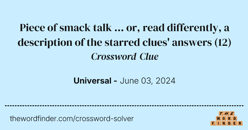 Piece of smack talk ... or, read differently, a description of the starred clues' answers crossword clue image