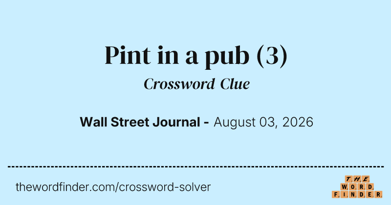 Pint in a pub crossword clue image