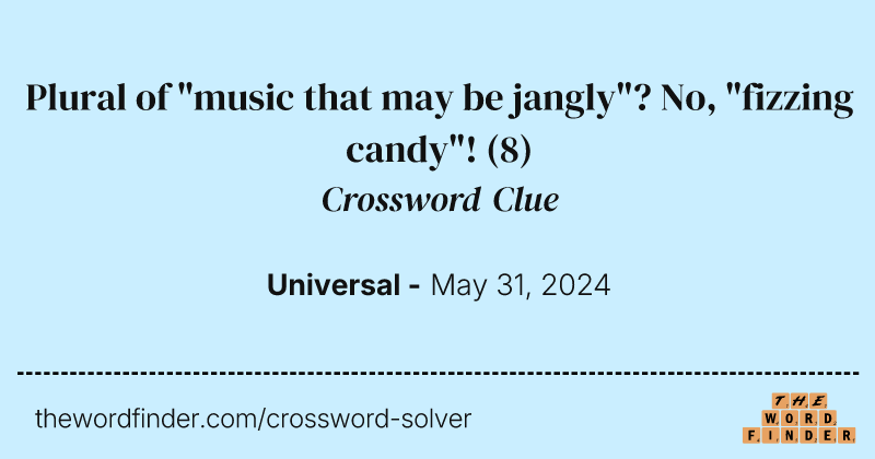 Plural of "music that may be jangly"? No, "fizzing candy"! crossword clue image
