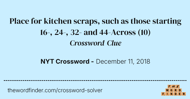 Place for kitchen scraps, such as those starting 16-, 24-, 32- and 44-Across crossword clue image
