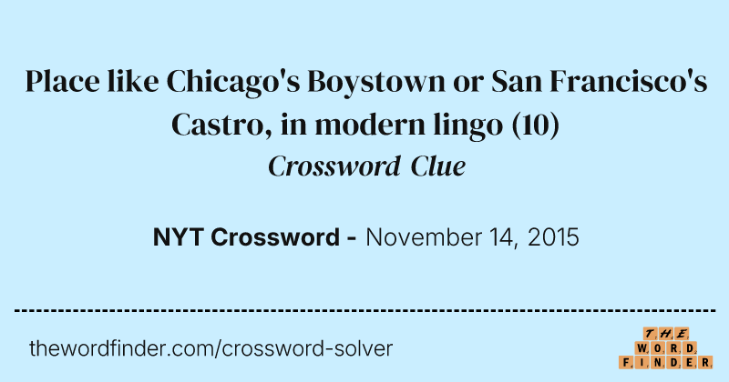 Place like Chicago's Boystown or San Francisco's Castro, in modern lingo crossword clue image