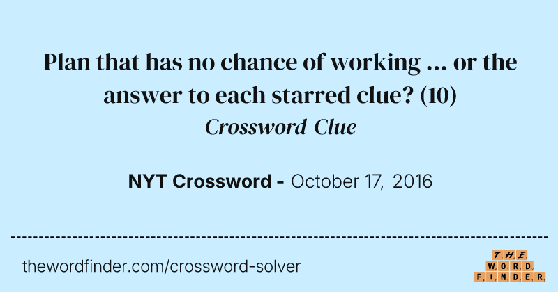 Plan that has no chance of working ... or the answer to each starred clue? crossword clue image