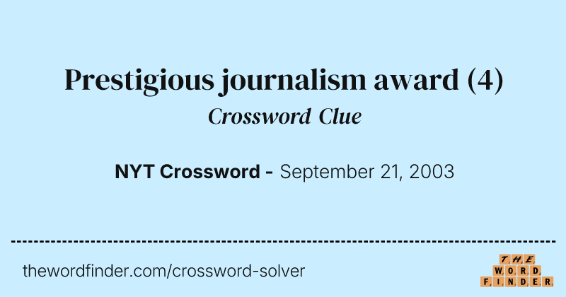 Prestigious journalism award crossword clue image