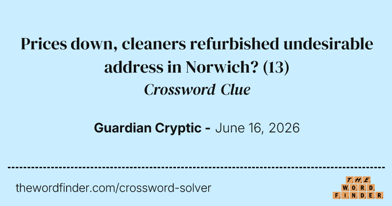 Prices down, cleaners refurbished undesirable address in Norwich? crossword clue image
