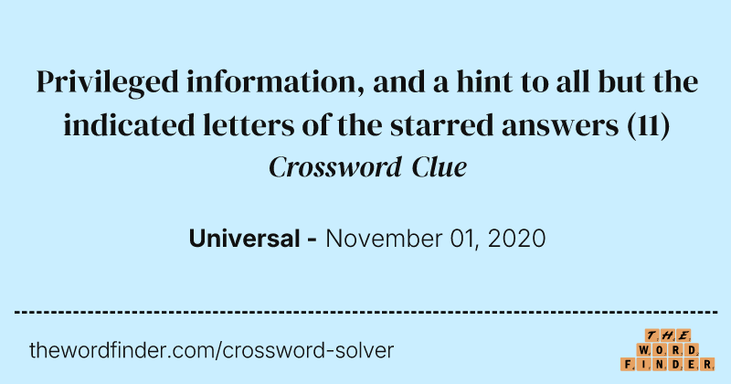 Privileged information, and a hint to all but the indicated letters of the starred answers crossword clue image