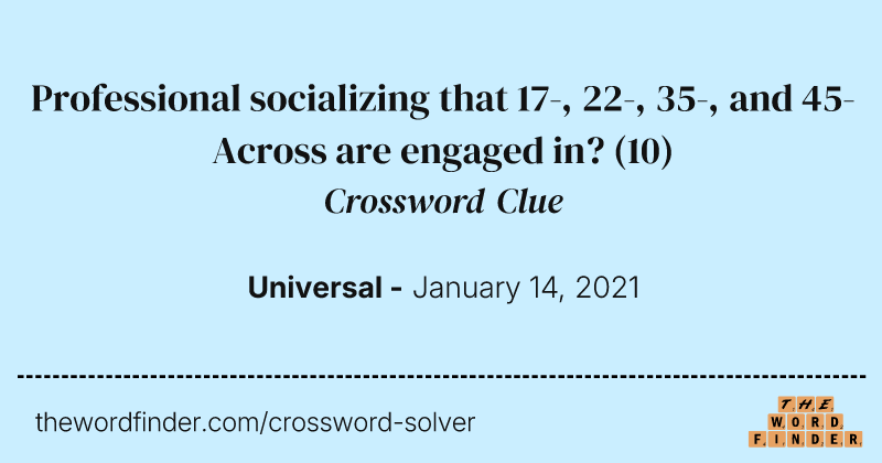 Professional socializing that 17-, 22-, 35-, and 45-Across are engaged in? crossword clue image