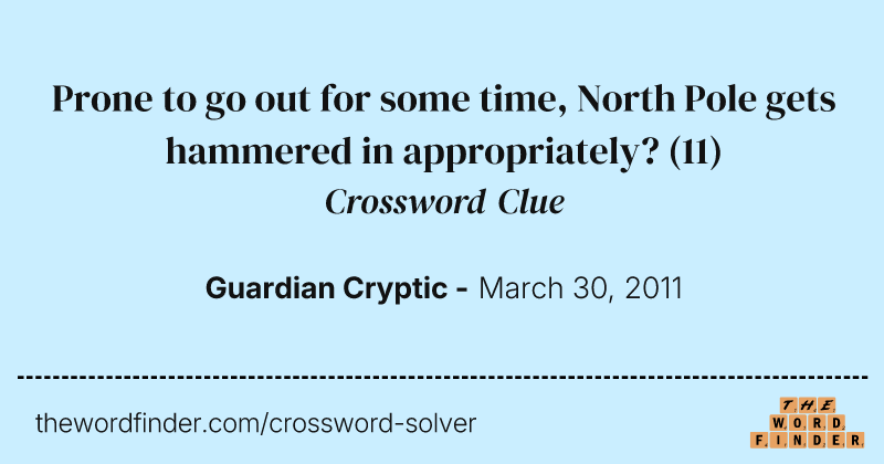 Prone to go out for some time, North Pole gets hammered in appropriately? crossword clue image