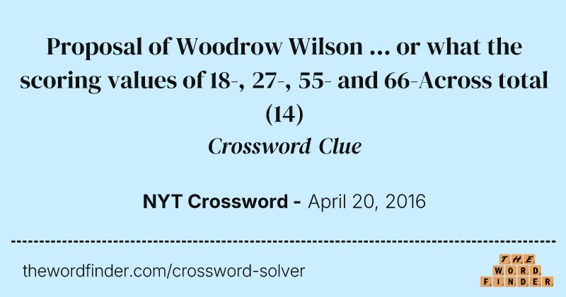 Proposal of Woodrow Wilson ... or what the scoring values of 18-, 27-, 55- and 66-Across total crossword clue image