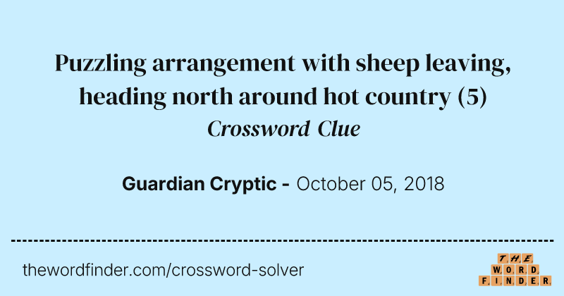 Puzzling arrangement with sheep leaving, heading north around hot country crossword clue image