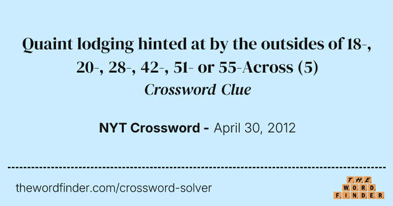 Quaint lodging hinted at by the outsides of 18-, 20-, 28-, 42-, 51- or 55-Across crossword clue image