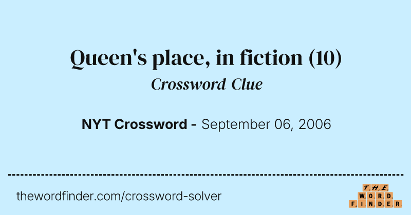 Queen's place, in fiction crossword clue image