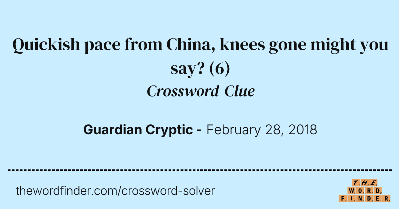 Quickish pace from China, knees gone might you say? crossword clue image