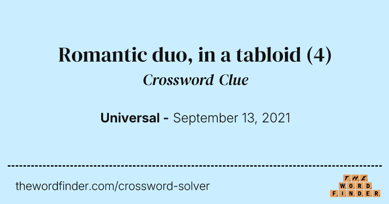 Romantic duo, in a tabloid crossword clue image