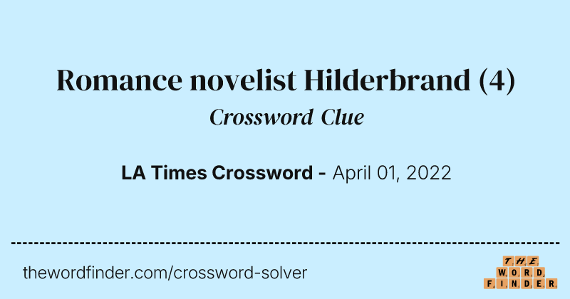 Romance novelist Hilderbrand crossword clue image