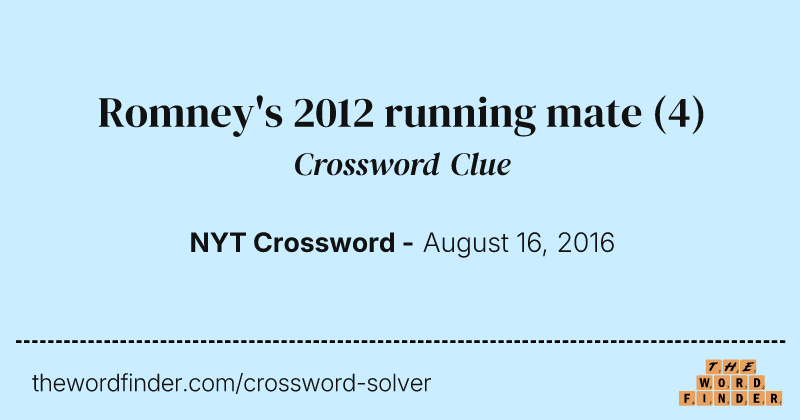 Romney's 2012 running mate crossword clue image