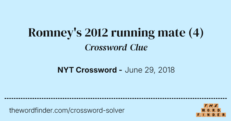 Romney's 2012 running mate crossword clue image