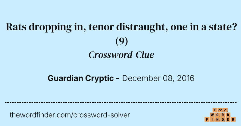 Rats dropping in, tenor distraught, one in a state? crossword clue image