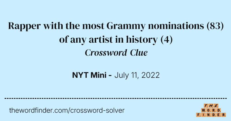 Rapper with the most Grammy nominations (83) of any artist in history crossword clue image