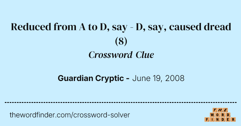 Reduced from A to D, say - D, say, caused dread crossword clue image